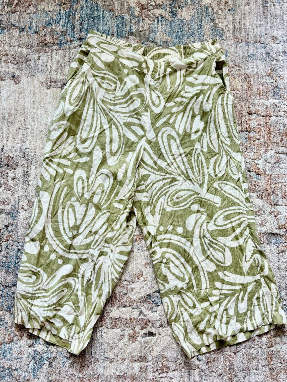 RACHEL Rachel Roy 1X Olive Green Linen Blend Wide Leg Cropped Pants